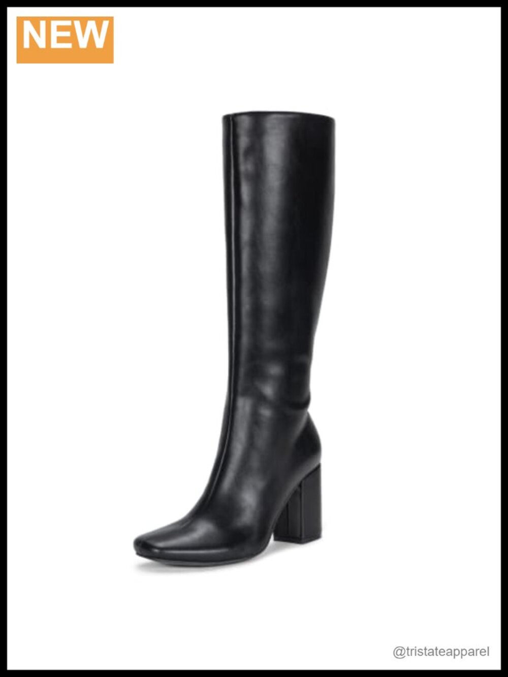 Women's Knee-High Riding Boots, Square Toe Chunky Block Heel Faux Leather